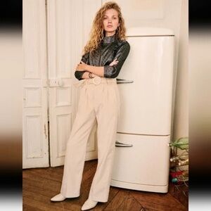 Sezane Cream High-Waisted Trousers